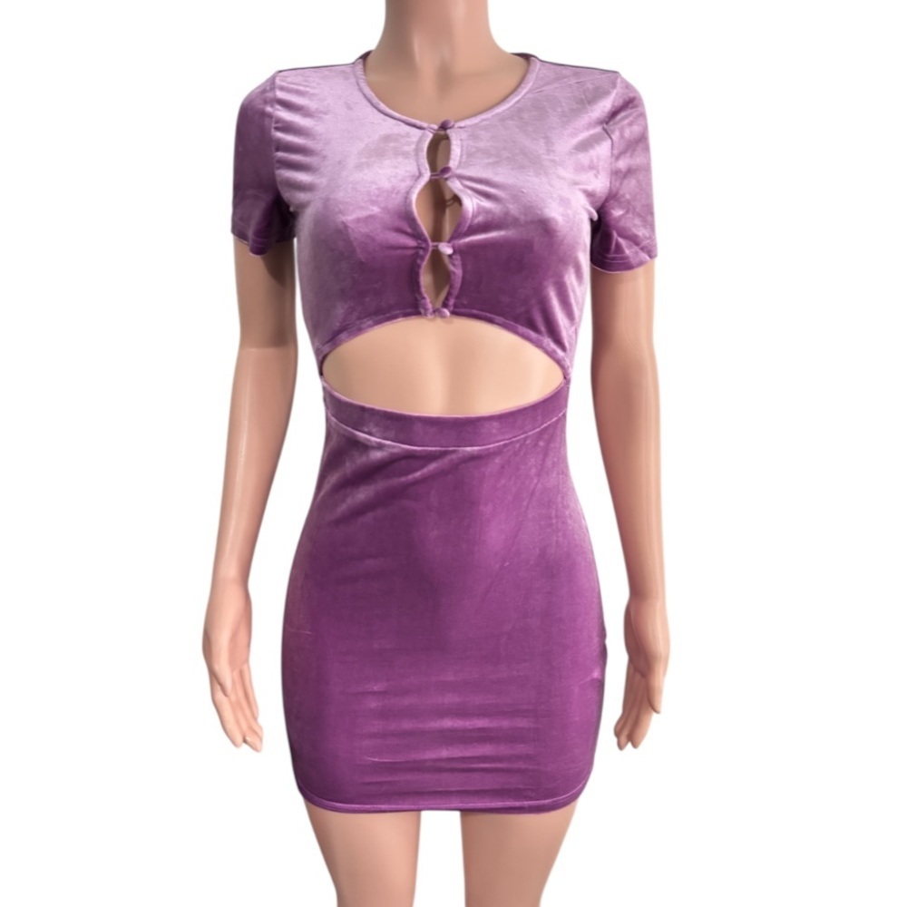 HEY BABE Women’s Purple Velvet Cut-Out Dress